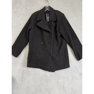 J. Percy Peacoat Womens 10 Black Wool Double Breasted Anchor Buttons Made USA